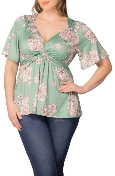 Kiyonna Abby Twist Front Top In Green