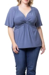 Kiyonna Abby Twist Front Top In Slate Blue