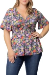 Kiyonna Abby Twist Front Top In Vibrant Garden Print