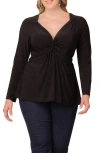 Kiyonna Abigail Long Sleeve Twist Front Top In Black