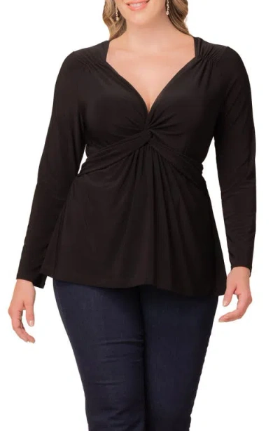 Kiyonna Abigail Long Sleeve Twist Front Top In Black