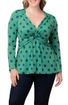 Kiyonna Abigail Long Sleeve Twist Front Top In Green