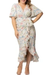Kiyonna Alexandra Floral Print Ruffle Wrap Front Maxi Dress In Lush Lily Print