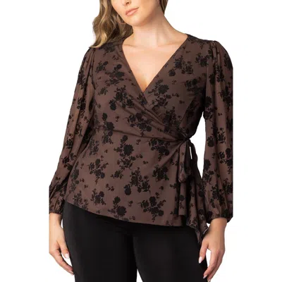 Kiyonna Alissa Print Wrap Top In Brown