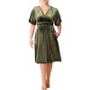Kiyonna Angelic Velvet Cocktail Dress In Olive Green