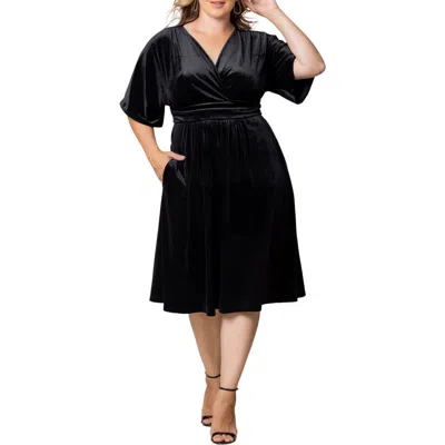 Kiyonna Angelic Velvet Cocktail Dress In Onyx