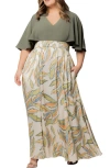 Kiyonna Avisa Flutter Sleeve Maxi Dress In Artful Leaves