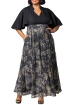 Kiyonna Avisa Flutter Sleeve Maxi Dress In Gilded Florals