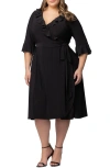 Kiyonna Barcelona Ruffle Detail Wrap Dress In Black Noir