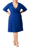 Kiyonna Barcelona Ruffle Detail Wrap Dress In Cobalt/blue