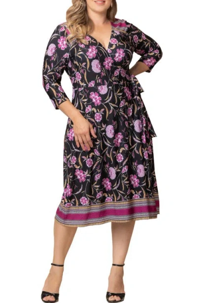 Kiyonna Beguiling Floral A-line Wrap Dress In Black