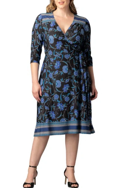 Kiyonna Beguiling Floral A-line Wrap Dress In Black