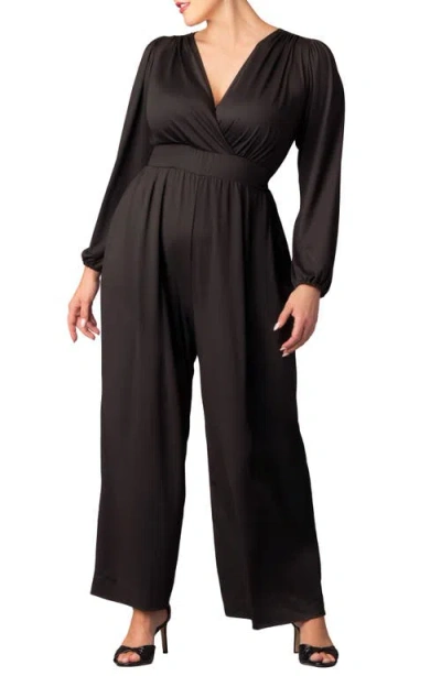 Kiyonna Brigitte Long Sleeve Jumpsuit In Black