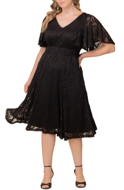 Kiyonna Camille Lace Midi Cocktail Dress In Black