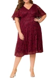 Kiyonna Camille Lace Midi Cocktail Dress In Burgundy