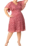 Kiyonna Camille Lace Midi Cocktail Dress In Rose Pink