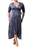 Kiyonna Cara Crushed Velvet Wrap Gown In Deep Frost