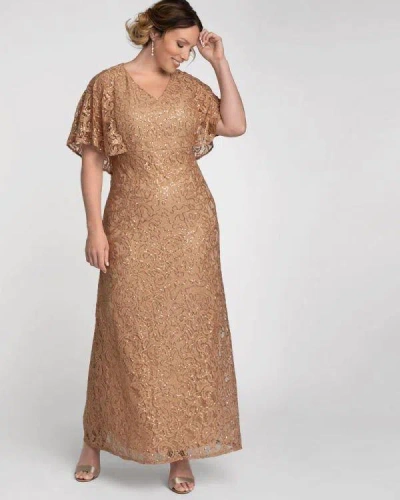Kiyonna Celestial Cape Sleeve Gown In Gold