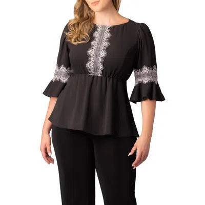 Kiyonna Chateau Lace Peplum Top In Black