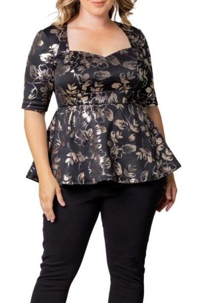 Kiyonna Cherished Sweetheart Peplum Top In Gilded Noir