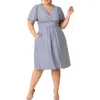 Kiyonna Crystal Cove Metallic Cocktail Dress In Blue