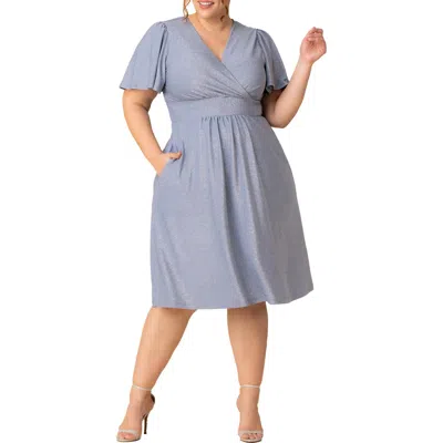 Kiyonna Crystal Cove Metallic Cocktail Dress In Blue
