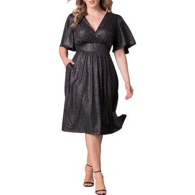 Kiyonna Crystal Cove Metallic Cocktail Dress In Silver Starlight