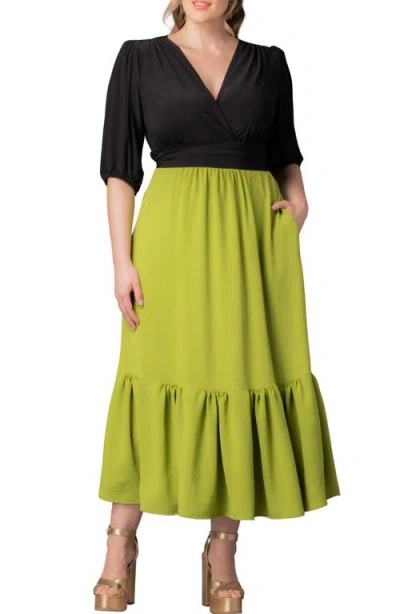 Kiyonna Danica Mixed Media Dress In Green