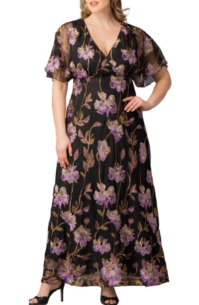 Kiyonna Embroidered Elegance Floral Gown In Black