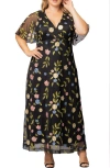 Kiyonna Embroidered Elegance Floral Gown In Black Blossom Print