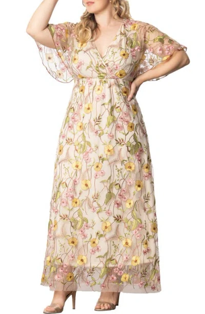 Kiyonna Embroidered Elegance Floral Gown In Sunkissed Garden