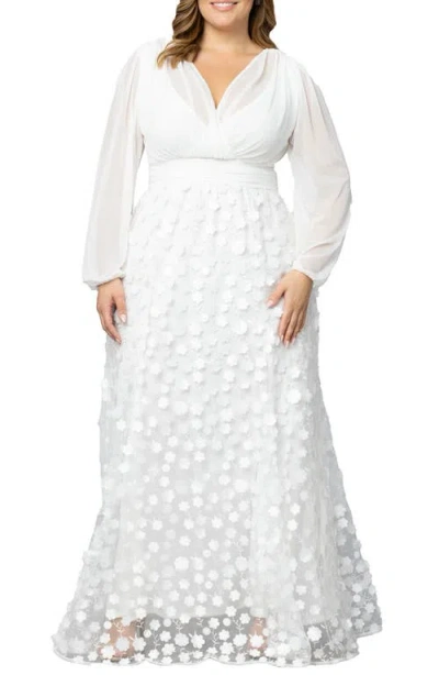 Kiyonna Enchanted Garden Long Sleeve Gown In Ivory Blossoms
