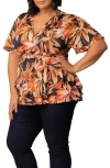 Kiyonna Encore Print Faux Wrap Top In Animal Print