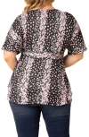 Kiyonna Encore Print Faux Wrap Top In Nightshade Floral Falls