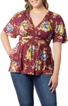 Kiyonna Encore Print Faux Wrap Top In Multi