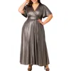 Kiyonna Evania Metallic Flutter Sleeve Gown In Gray