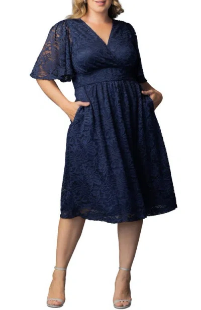 Kiyonna Fable Lace Cocktail Dress In Blue