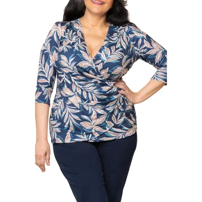 Kiyonna Faux Wrap Top In Blue