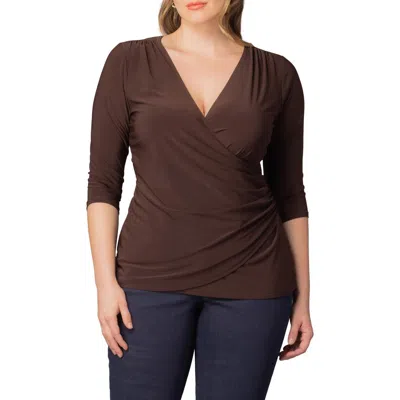 Kiyonna Faux Wrap Top In Brown