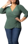 Kiyonna Faux Wrap Top In Fern Green