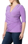 Kiyonna Faux Wrap Top In Lavender Fields