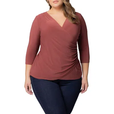 Kiyonna Faux Wrap Top In Burgundy