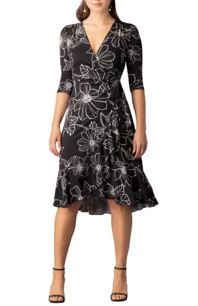 Kiyonna Flirty Flounce Midi Wrap Dress In Black