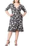 Kiyonna Flirty Flounce Wrap Dress In Black