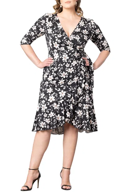 Kiyonna Flirty Flounce Wrap Dress In Midnight Petals