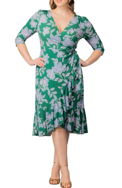 Kiyonna Flirty Flounce Wrap Dress In Green