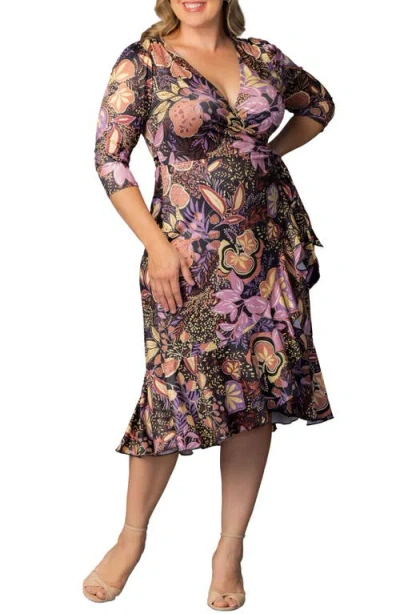 Kiyonna Flirty Flounce Wrap Dress In Purple