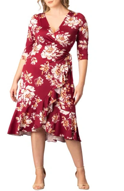Kiyonna Flirty Flounce Wrap Dress In Red