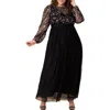 Kiyonna Floral Embroidered Long Sleeve Empire Waist Mesh Gown