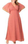 Kiyonna Floral Metallic Thread Dress In Peachy Keen